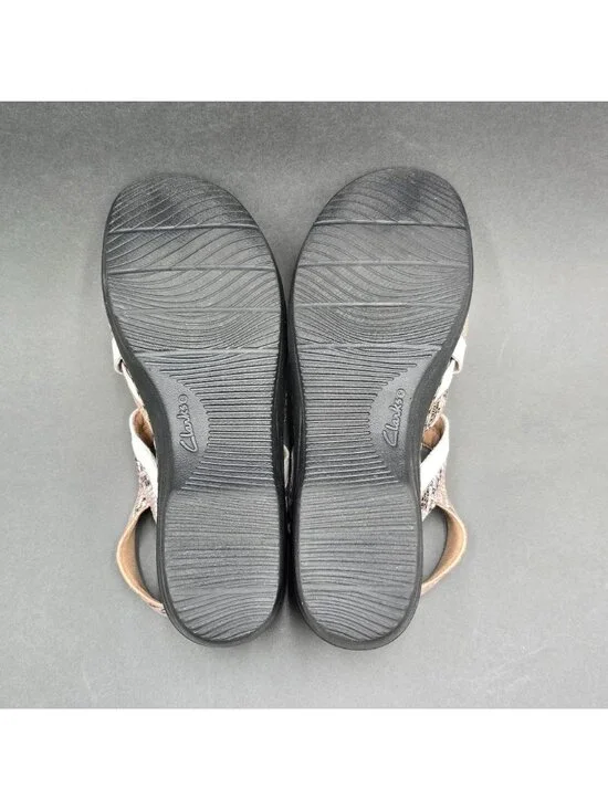 Clarks Merliah Lilac Snakeskin Wedge Sandals Size 7.5 White Leather - Picture 7 of 11